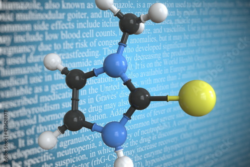 Methimazole scientific molecular model, 3D rendering photo