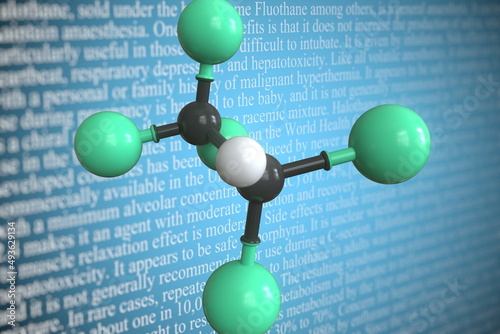 Halothane scientific molecular model, 3D rendering photo