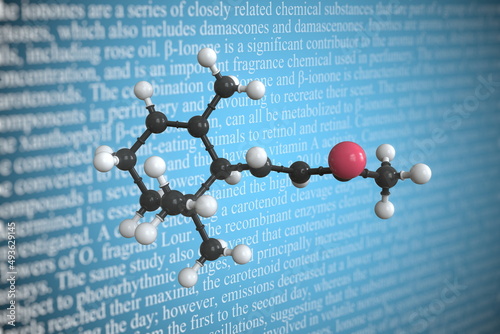 Molecular model of ionone, 3D rendering