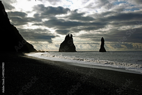 Reynisdrangar sea stacks from Iceland coast line
