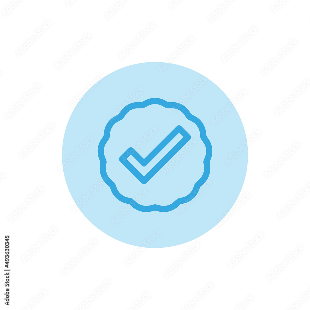 Blue check mark badge or approved icon on white background Blue check mark badge or approved icon on white background