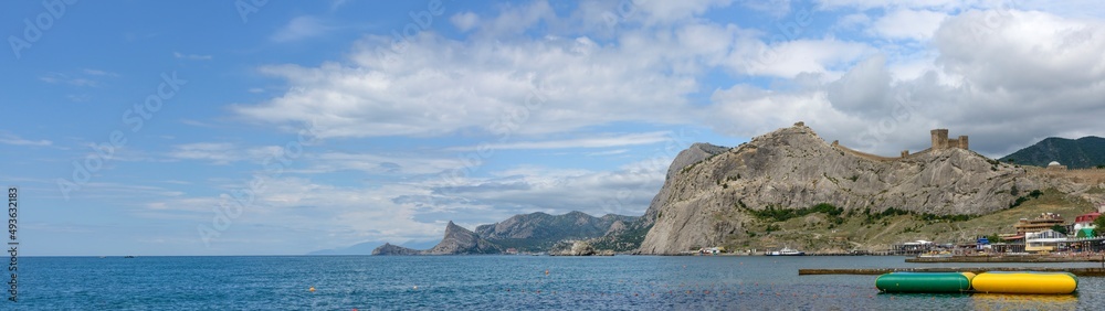Coastal view toward New World from Sudak, Crimea, Russia.
