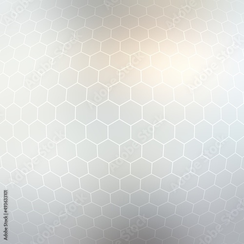 Shiny light metal hexagonal mosaic abstract background 3d. Convex surface polished effect. Silver sheen.