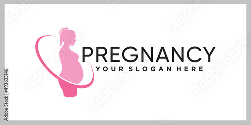 Woman pregnancy logo design template with creative modern concept