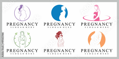 Pregnant woman icon set logo template with creative unique concept