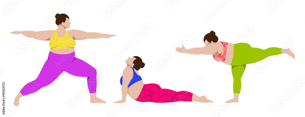 1277_Three plus size woman practicing yoga