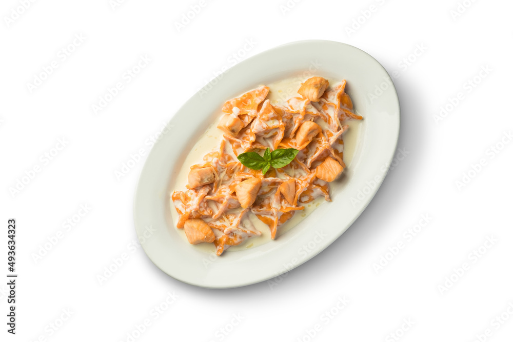 Fish and vegetables in a bowl. Food photography, light background Fish and vegetables in a bowl. Food photography, light background