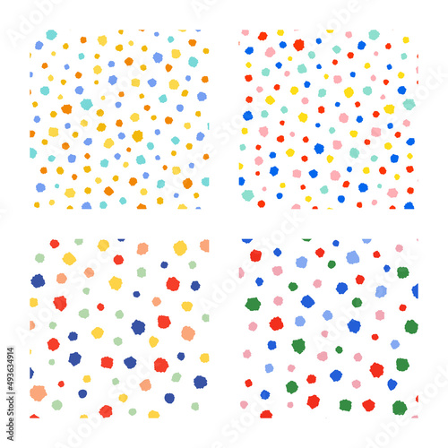 Set of cute random colourful dot pattern vector illustration. Isolated on white background