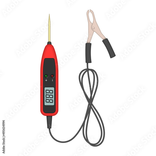 Automotive digital electrical tester. Voltmeter with probe and connector. Vector illustration.