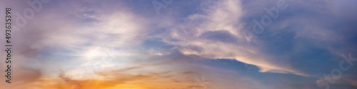 Twilight panorama sky background with colorful cloud in dusk. Panoramic image. © tanarch