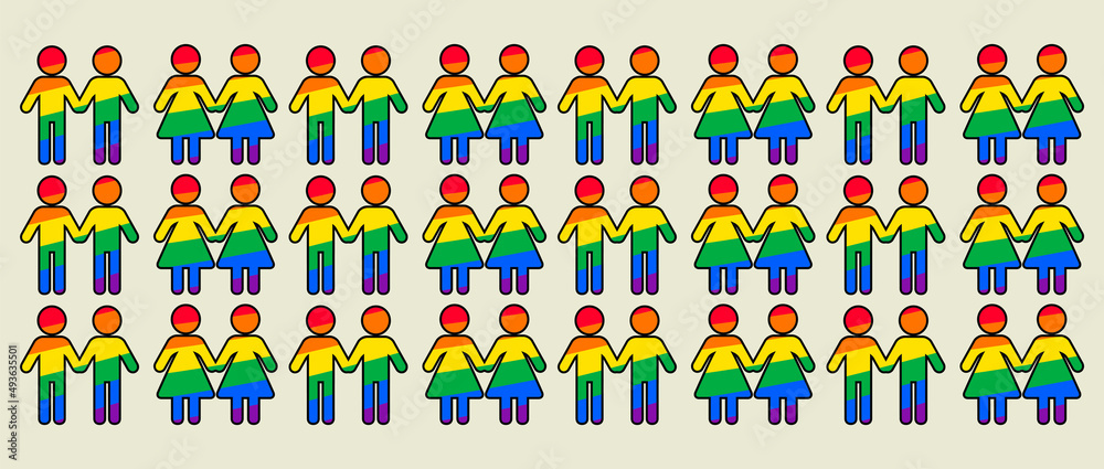 LGBTQ+ sexual identity pride concept. Rainbow colors male and female symbol, background