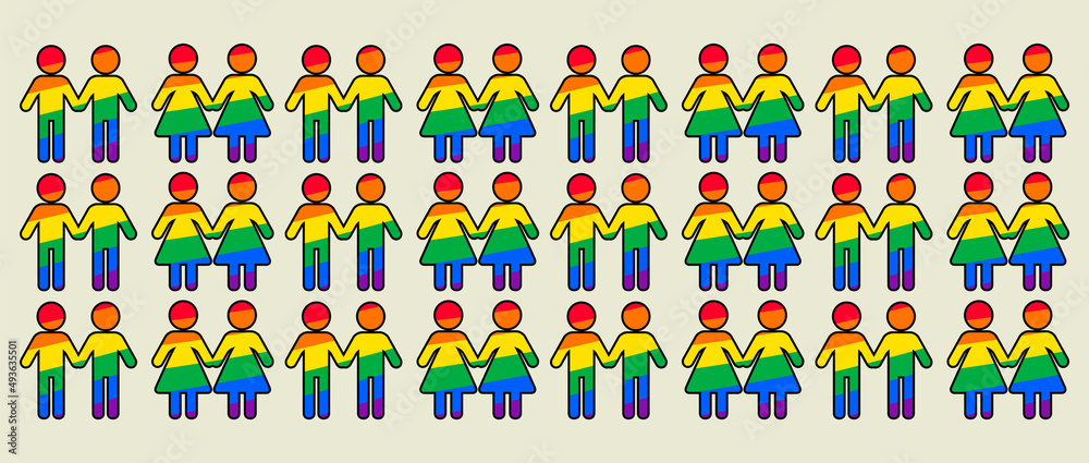 Fototapeta premium LGBTQ+ sexual identity pride concept. Rainbow colors male and female symbol, background