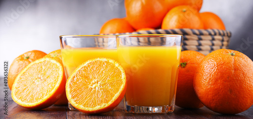 Glasses with freshly squeezed orange juice