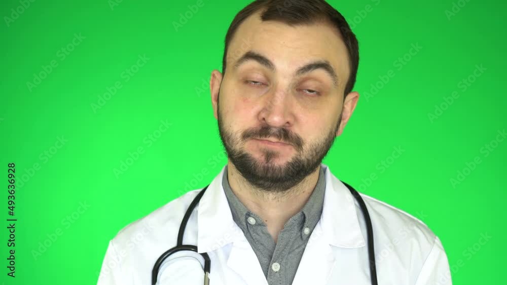 Sad doctor man telling bad news and regretting. green screen background, chroma key Sad doctor man telling bad news and regretting. green screen background, chroma key