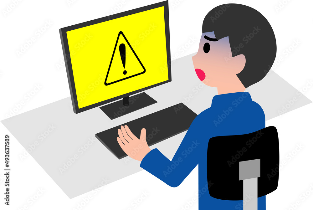 パソコンに警告画面が表示(男性) パソコンに警告画面が表示(男性)
