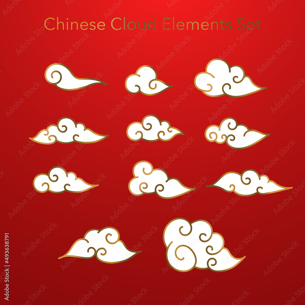 Ancient Chinese Style Cloud Vector Illustration Set for Decorate
