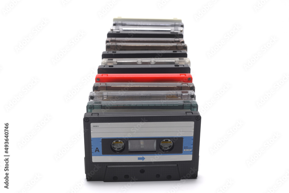 Fototapeta premium Retro audio cassette tape from the 80s and 90s on a white background. 