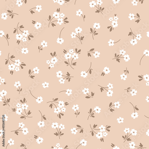 Seamless pattern with white flowers and beige background