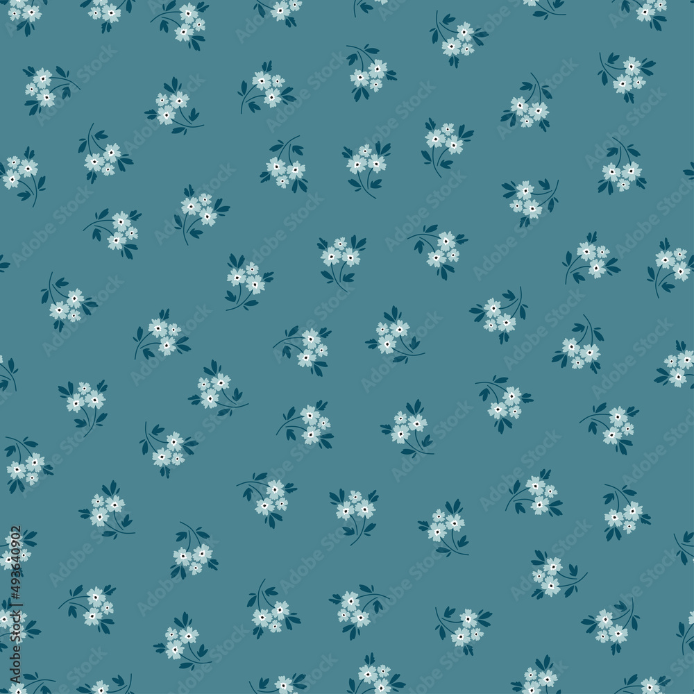 Vector seamless pattern with blue flowers.