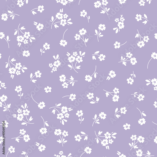 Boho seamless pattern with white flowers and purple  background.