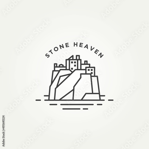 stone heaven line art logo icon template vector illustration design. dunnottar castle in Scotland on a rock above the sea