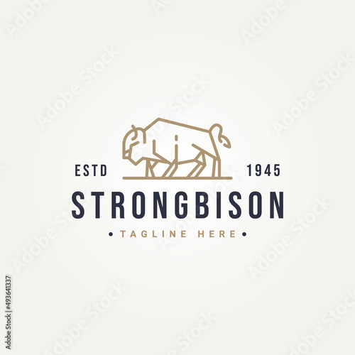 strong bison simple line art logo icon template vector illustration design