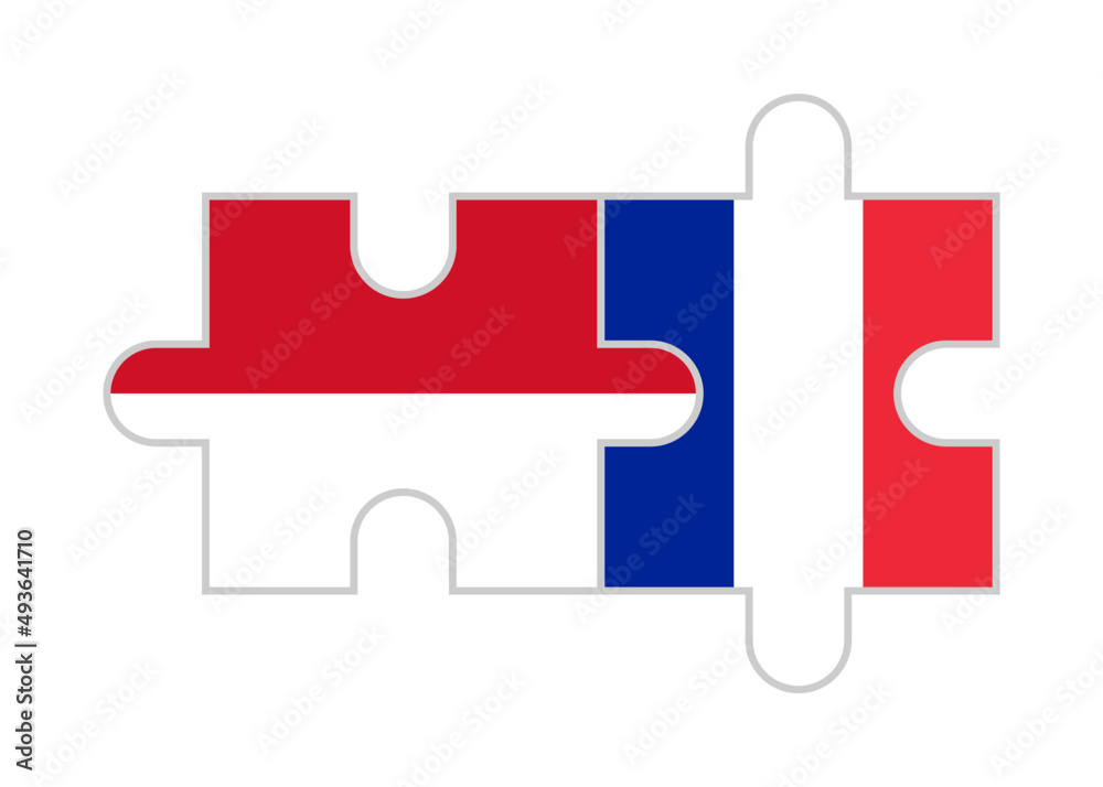 puzzle pieces of monaco and france flags. vector illustration isolated on white background puzzle pieces of monaco and france flags. vector illustration isolated on white background