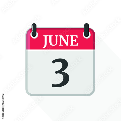 Calendar on white background. 3 June. 