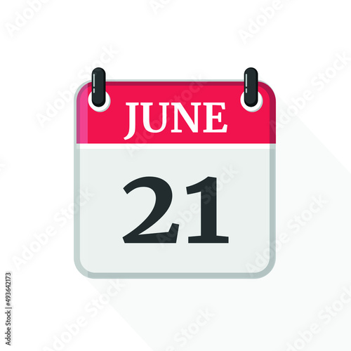 Calendar on white background. 21 June. 