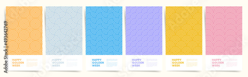 Golden week japan vertical screen template set for social media stories, brochure or poster, asian background. Golden week holiday promo layout with geometric patterns and traditional ornaments.