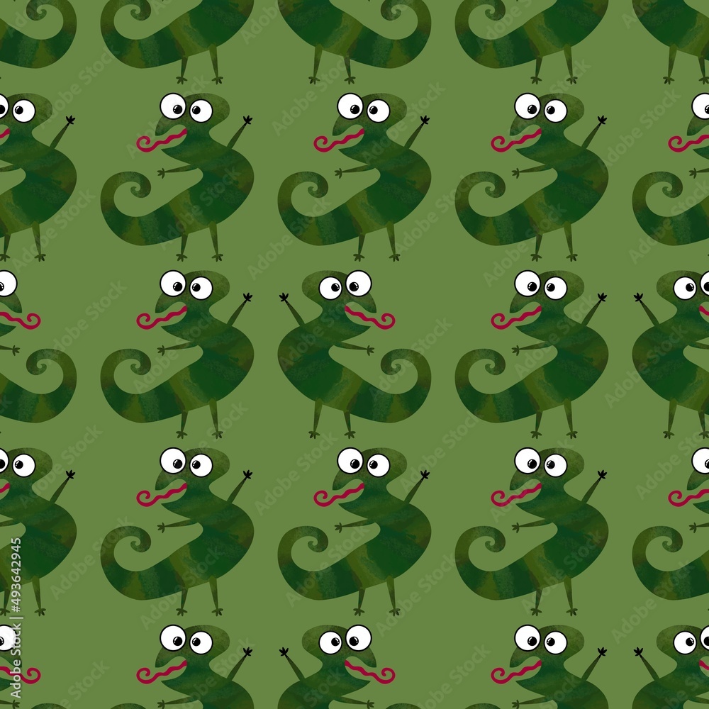Fototapeta premium Kids seamless animals lizard pattern for fabrics and textiles and packaging and gifts and cards and linens and kids