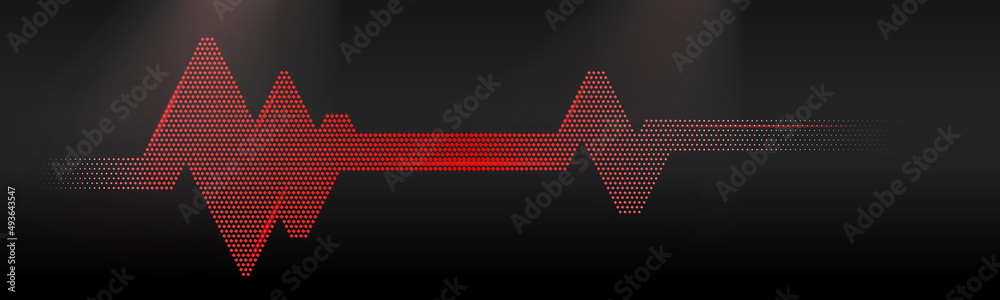 Black background with heart beat line pulse rhythm sign halftone effect background. - obrazy, fototapety, plakaty 