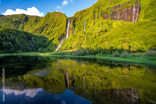 Poco da Ribeira do Ferreiro, Flores, Azores Islands. Waterfalls and landscape photo