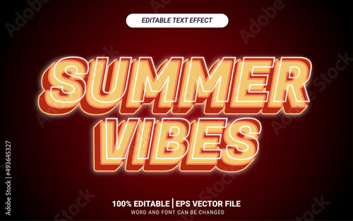 Summer vibes 3d text effect template headline modern style vector