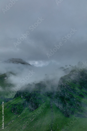 Cloud covered mountains seen from Rohtang Pass, Manali, Himachal Pradesh,India