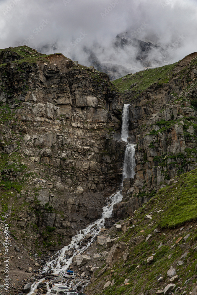 Waterfall enroute Kaza on manali Kaza road, Himachal Pradesh,India