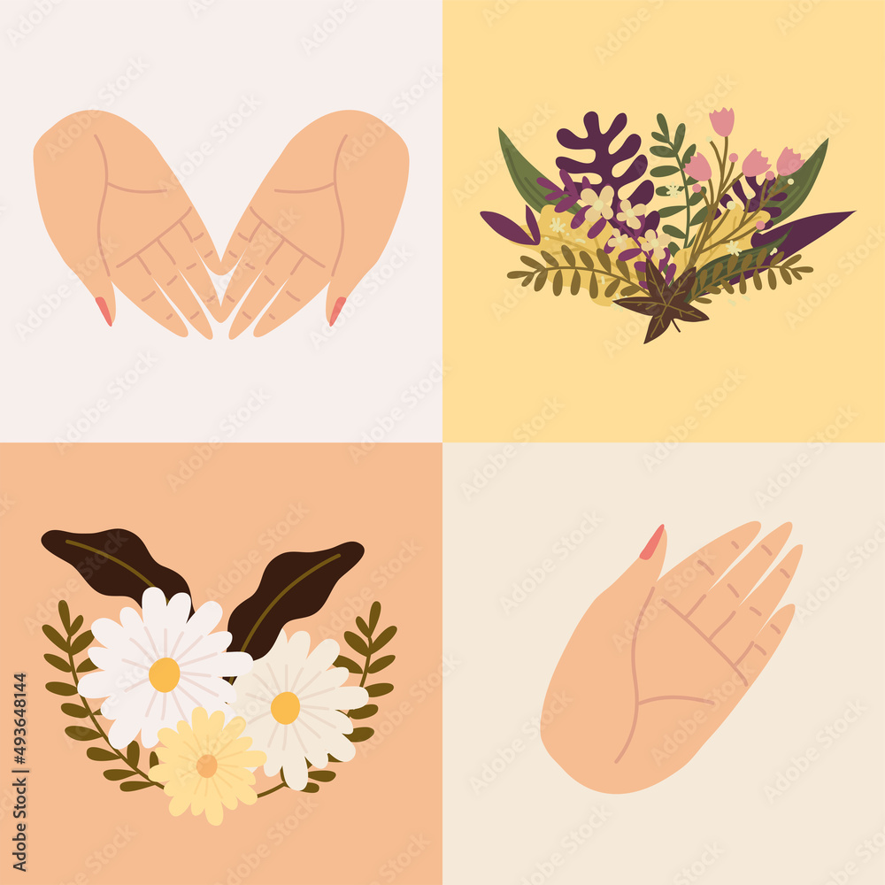 set female hands and flowers