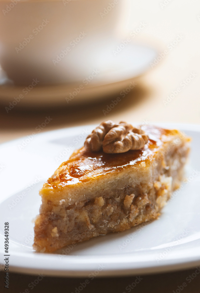 Homemade baklava with nuts and honey syrup.eastern cuisine