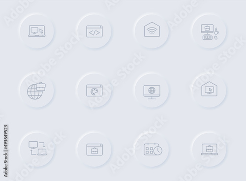 work at home gray vector icons on round rubber buttons. work at home icon set for web, mobile apps, ui design and promo business polygraphy