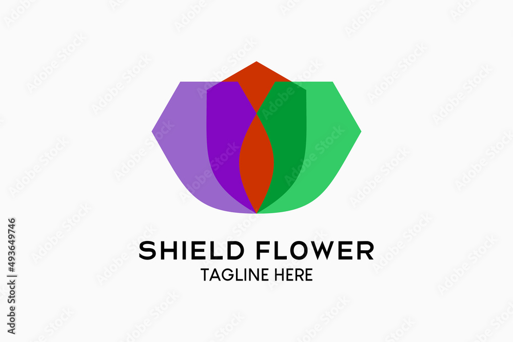 Floral shield logo design with a creative and simple stacked concept. Modern vector illustration