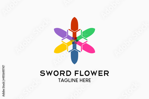 Flower sword logo design with creative and simple stacked concept. Modern vector illustration