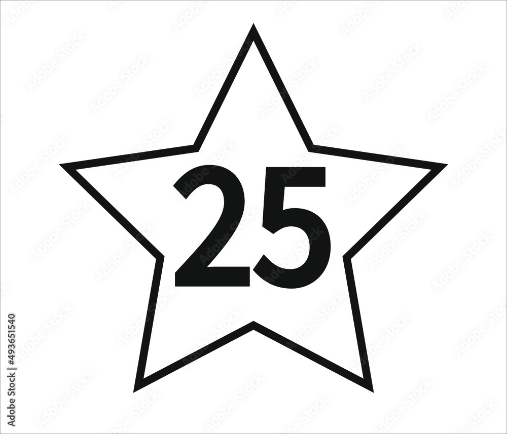 number 25. black vector with star and white background. number 25. black vector with star and white background.