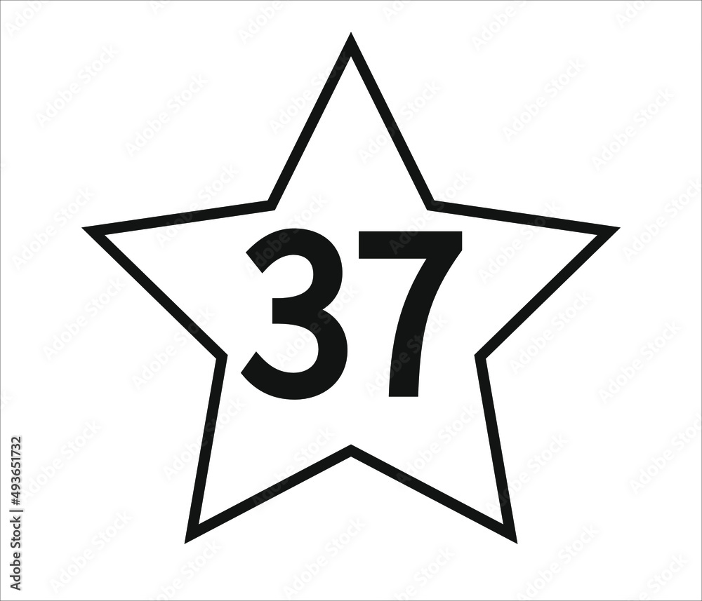 number 37. black vector with star and white background. number 37. black vector with star and white background.
