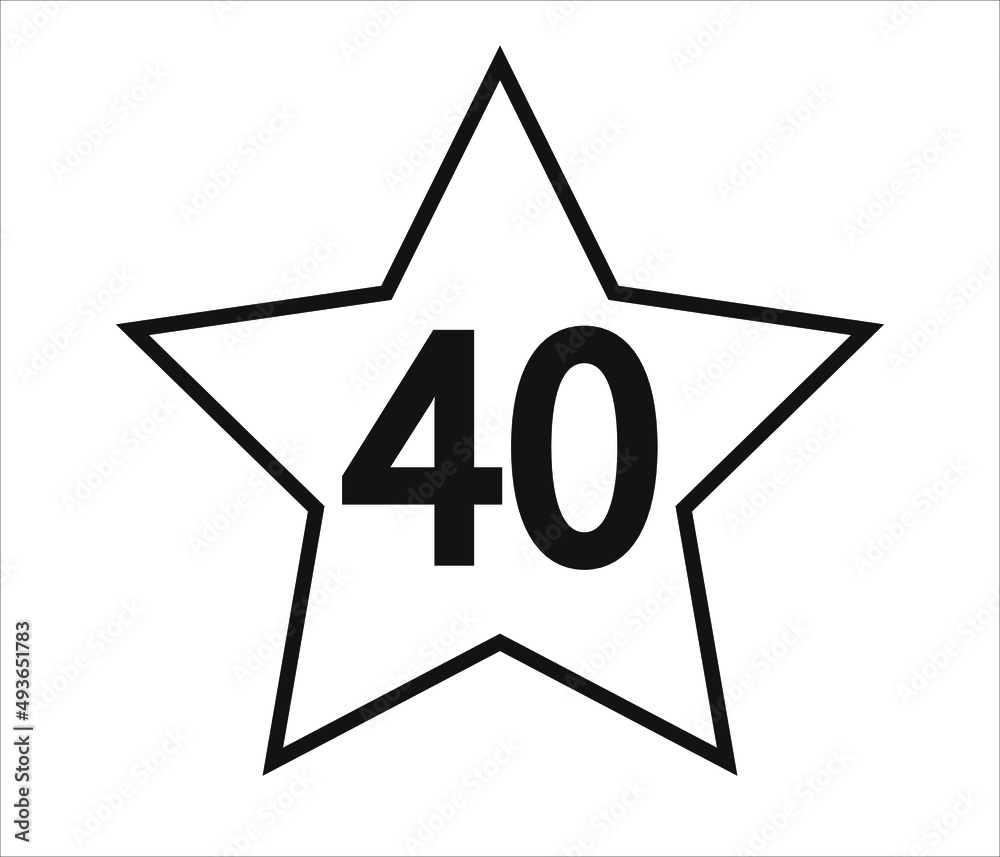 number 40. black vector with star and white background. number 40. black vector with star and white background.