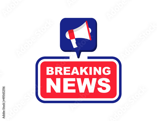 Breaking news label with megaphone. Latest news. Announce loudspeaker icon. Vector illustration.