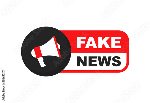 Fake news label with megaphone. Announce loudspeaker icon. Vector illustration.