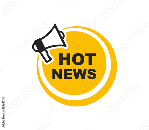 Hot news label with megaphone. Breaking news. Announce loudspeaker icon. Vector illustration.