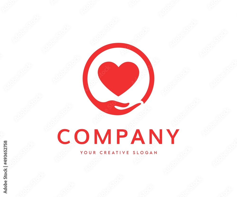 Caring heart logo design vector. Love heart logo design