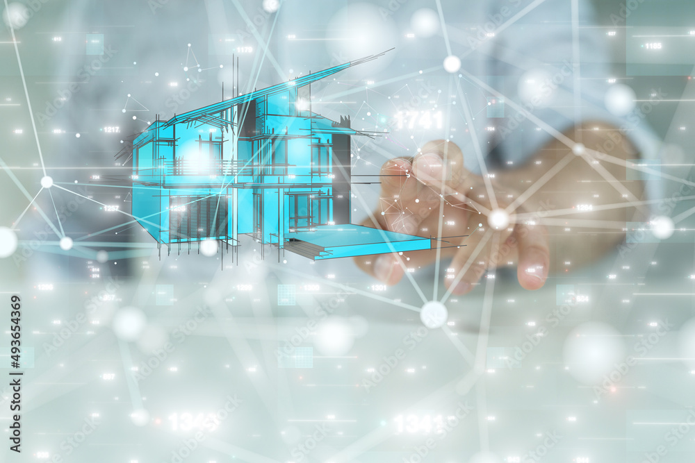 home iot - Neural network 3D illustration. Big data and cybersecurity home iot - Neural network 3D illustration. Big data and cybersecurity