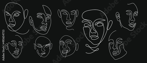 abstract one line face art drawing. Minimalistic silhouette woman portrait vector illustration.